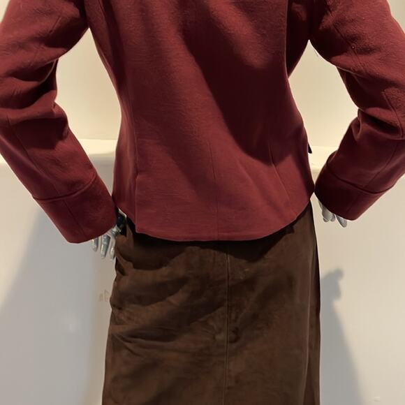 A D E C2 By Philippe  A D E C Cropped Wool Blazer Jacket Burgundy Size 10 - Picture 8 of 14